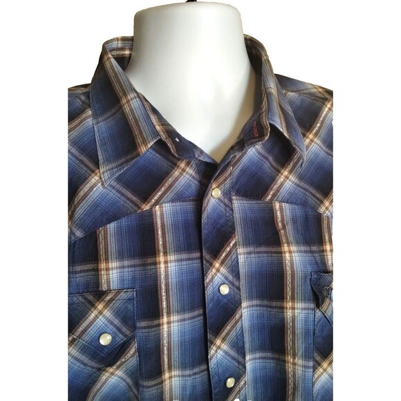 Wrangler Western Shirt Mens 2XL Pearl Snap Cowboy Rodeo Plaid Long Sleeve - Picture 4 of 8